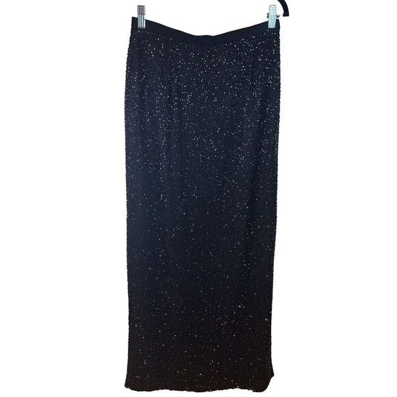 Caché Dresses & Skirts - Vintage Cache Y2K 100% Silk Black Beaded Sparkly Maxi Skirt Slit Sz 10 Deadstock